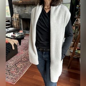 C by Bloomingdale’s wool/cashmere blend tunic length sleeveless cardigan.